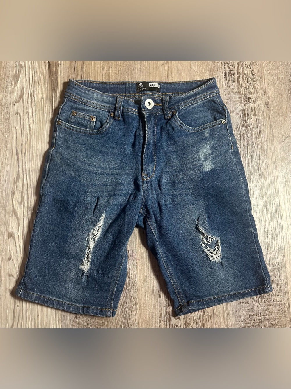 Men's Ripped Dark Blue Denim Jean Shorts